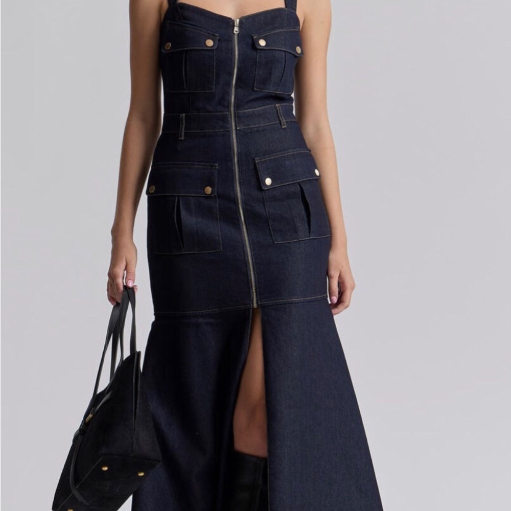 Avec Les Filles Dark Indigo Denim Flare Dress - Picture 3 of 11